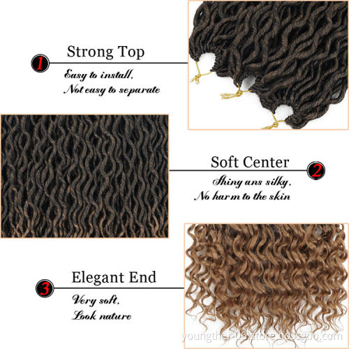 18Inch Curly Goddess Faux Locs Looped Dreadlocks Twist Ombre Color Faux Locs Braids 100g Soft Wavy Faux Locs Crochet Braids Hair